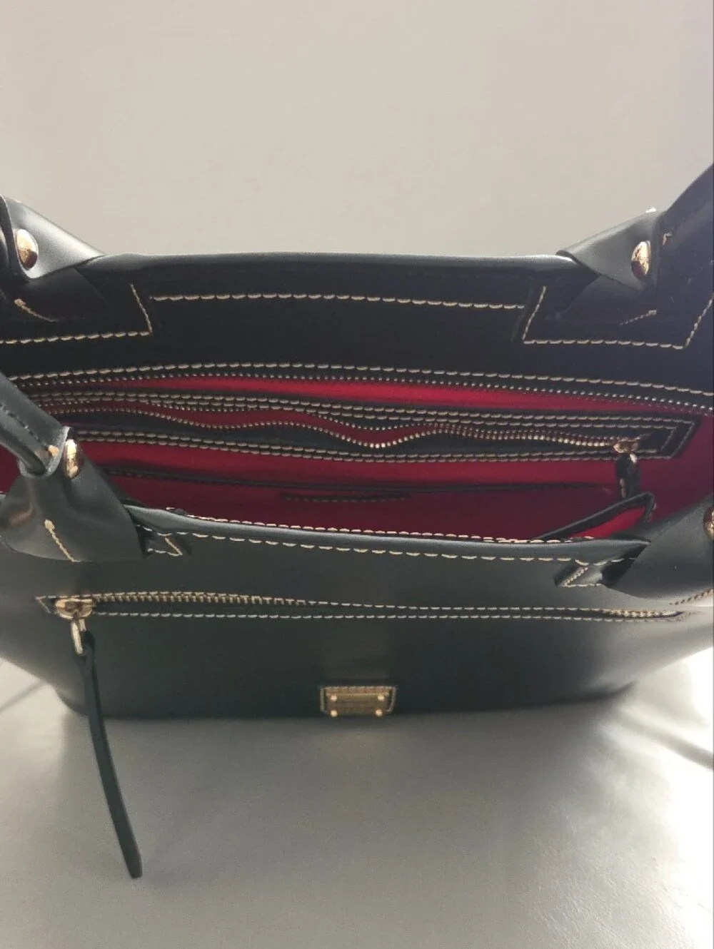 Dooney & Bourke Black Leather Tote with Contrast Stitching - Picture 6 of 9